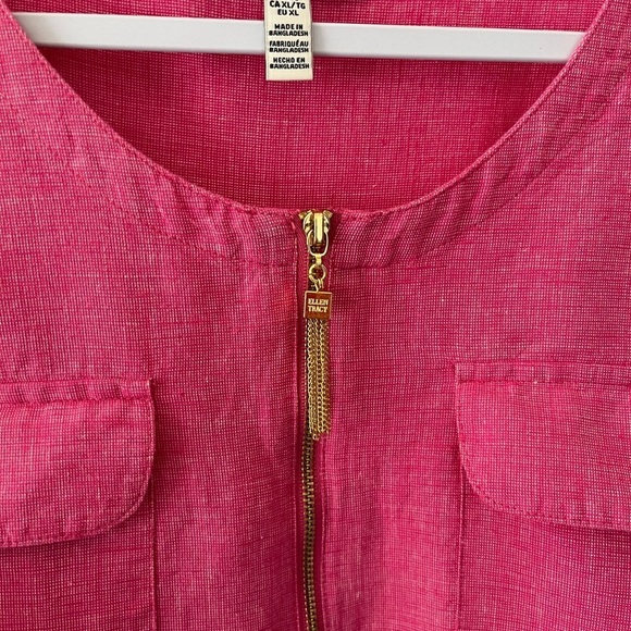 Ellen Tracy Linen Cotton Blend Pink 3/4 Sleeve Qtr Zip Pull On Top XL - Picture 3 of 8